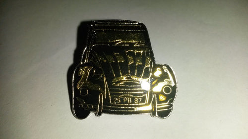 2CV Deux Chevaux Deudeuche CITROEN black gold front view PIN PIN'S