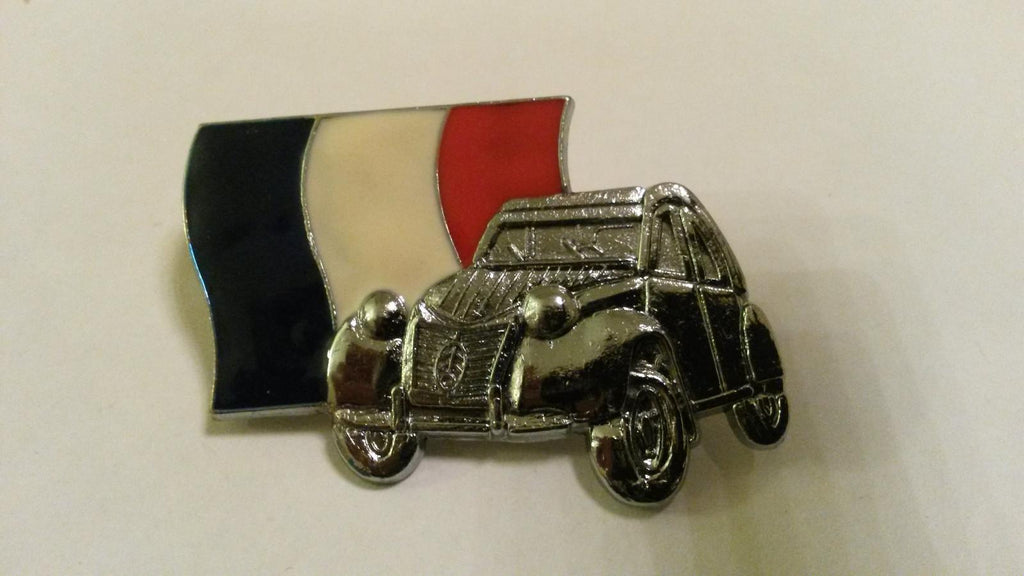 2CV Deux Chevaux Deudeuche Citroen silver color 3D French flag Pin Pin's