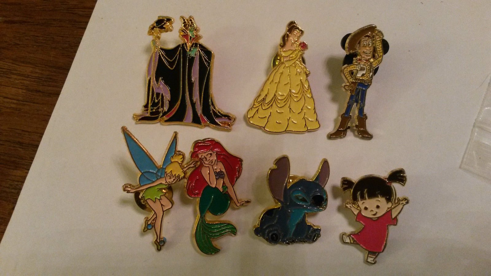 7 pins Maleficent Belle Woody Tinkerbell Ariel Stitch Boo European Disney