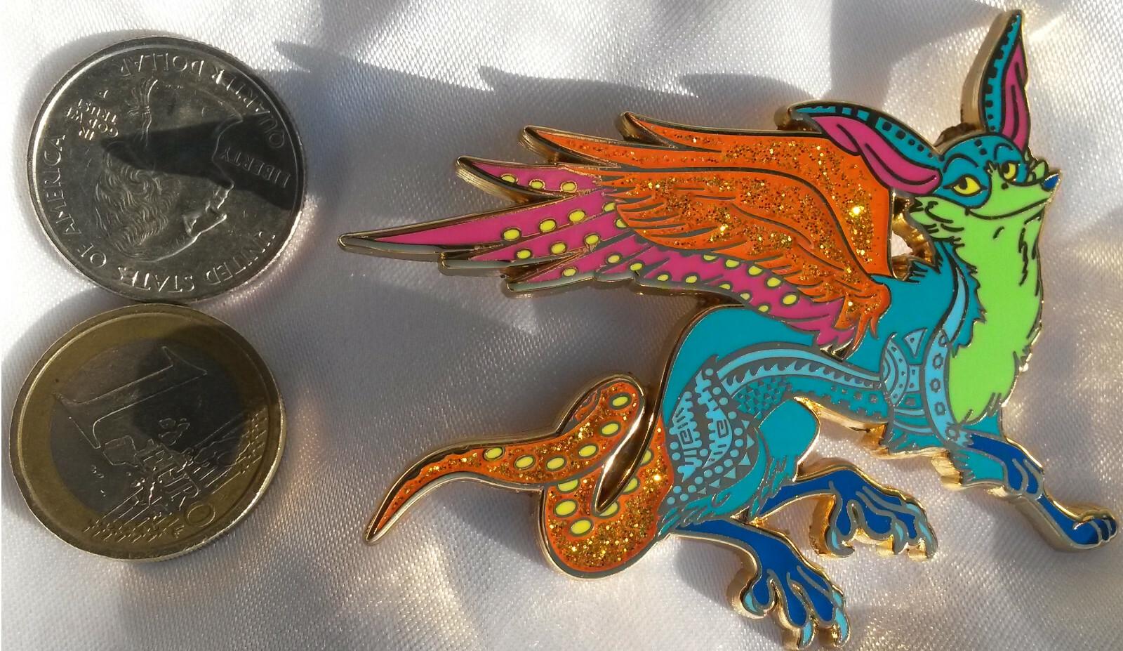 Alebrije of Fox Eagle orange Snake LE60 glitter pin fairy - tale - pins Pin