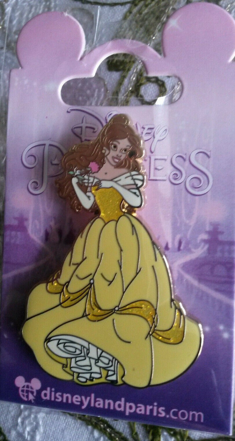 Belle holding rose yellow ball gown Disney Land Paris Dlrp Dlp 2014 glitter Pin
