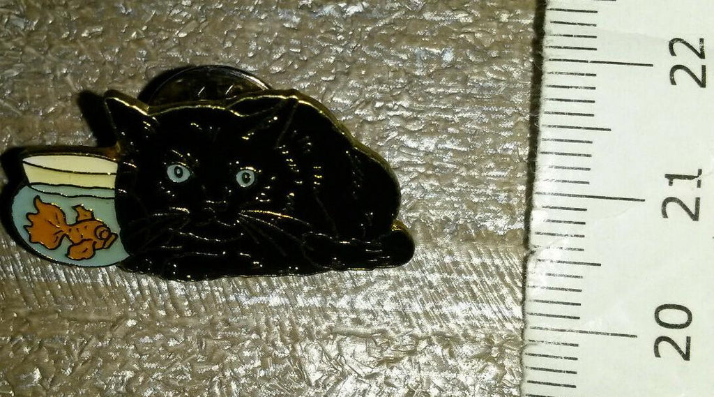 Black Cat watching Red Fish in aquarium Pin