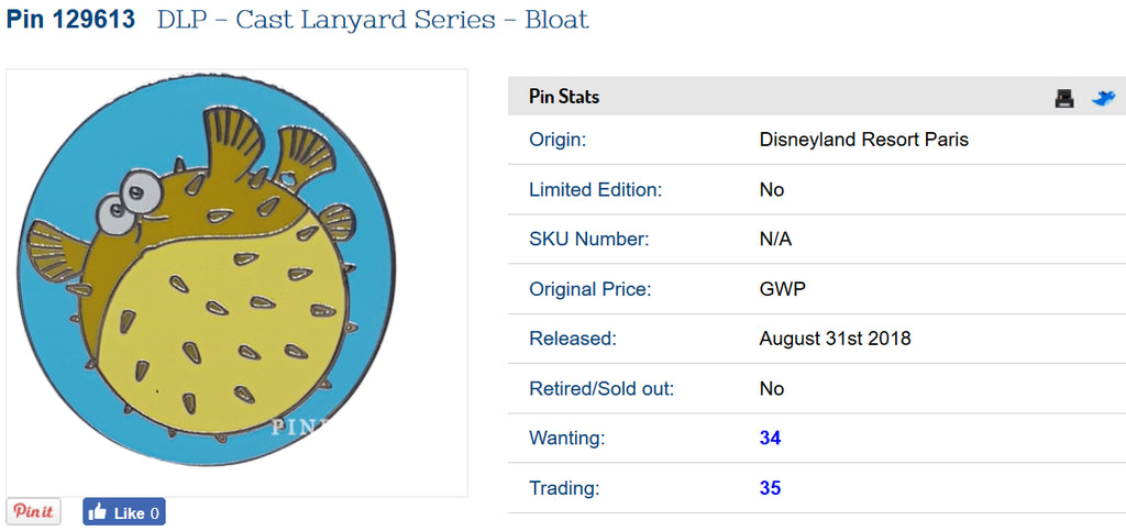 Bloat Fish Finding Nemo Cast Lanyard Series Disney Land Paris Dlrp Dlp 2018 pin