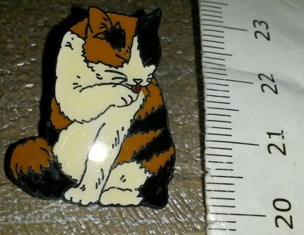 Cat Black and White and Brown licking its Paws Pin