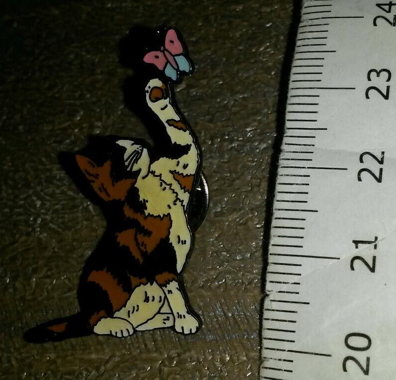 Cat Black and White and Brown playing with butterfly Pin