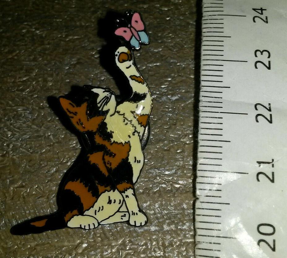 Cat Black and White and Brown playing with butterfly Pin