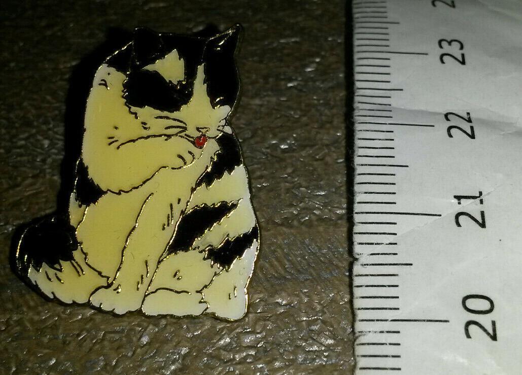 Cat Black and White licking its Paws Pin