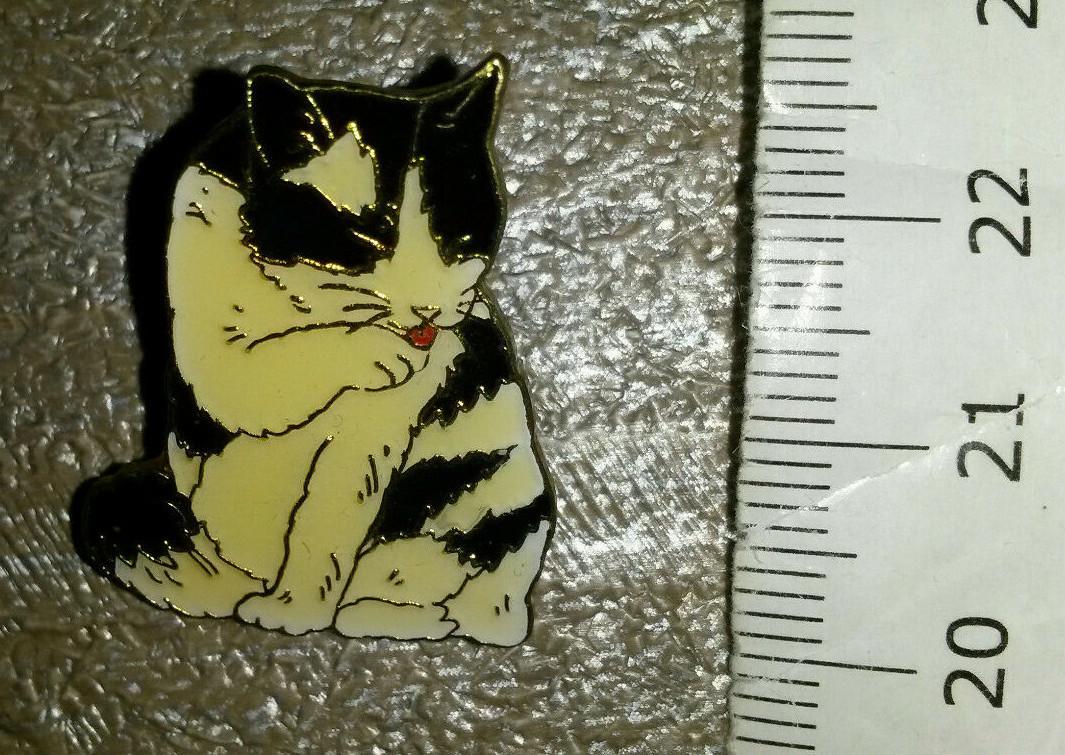Cat Black and White licking its Paws Pin