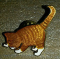 Cat looking down with tail up Ginger colour Pin