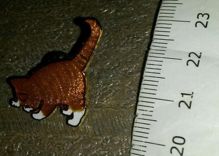 Cat looking down with tail up Ginger colour Pin