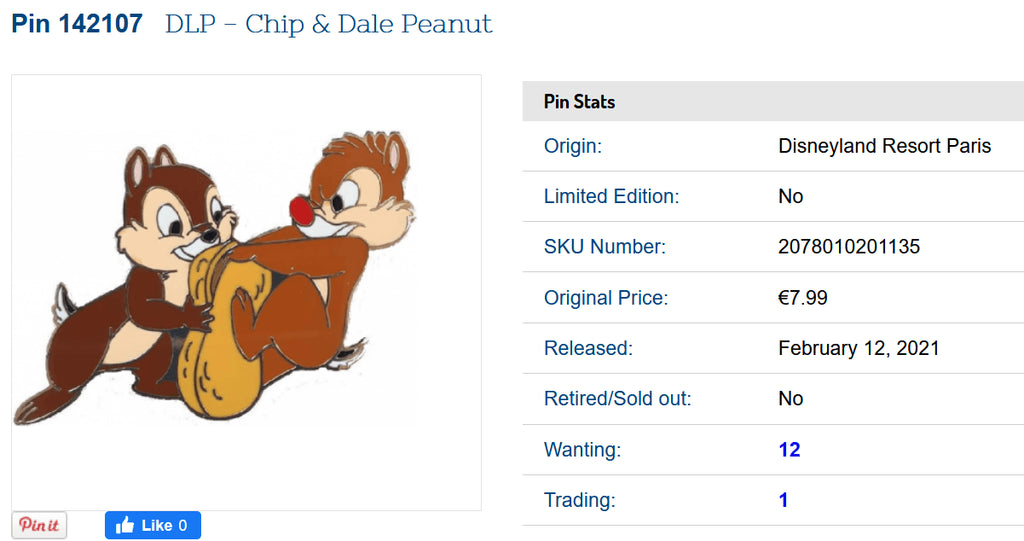 Chip and Dale Crushing Peanut Disney Land Paris Dlrp Dlp 12/02/ 2021 Pin