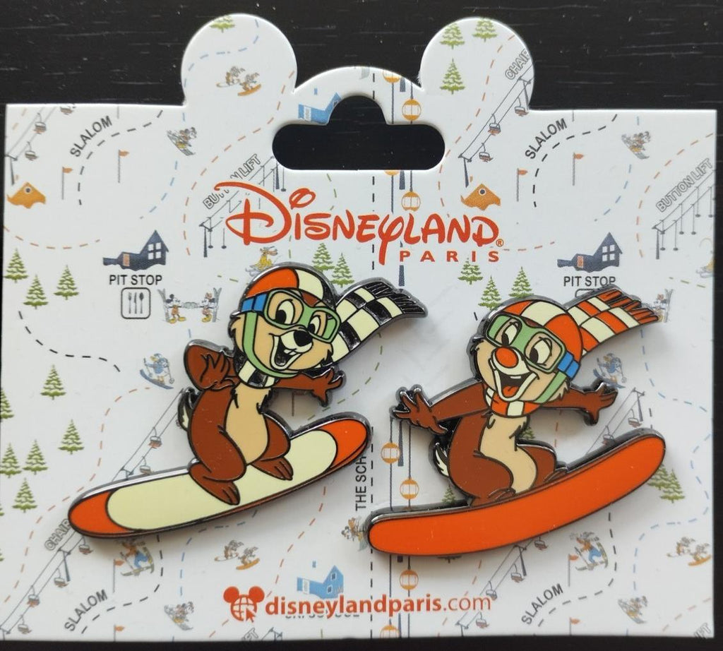 Chip & Dale Riding on Snowboard Winter Ski Set Disney Paris Dlp Feb 2025 2 Pins