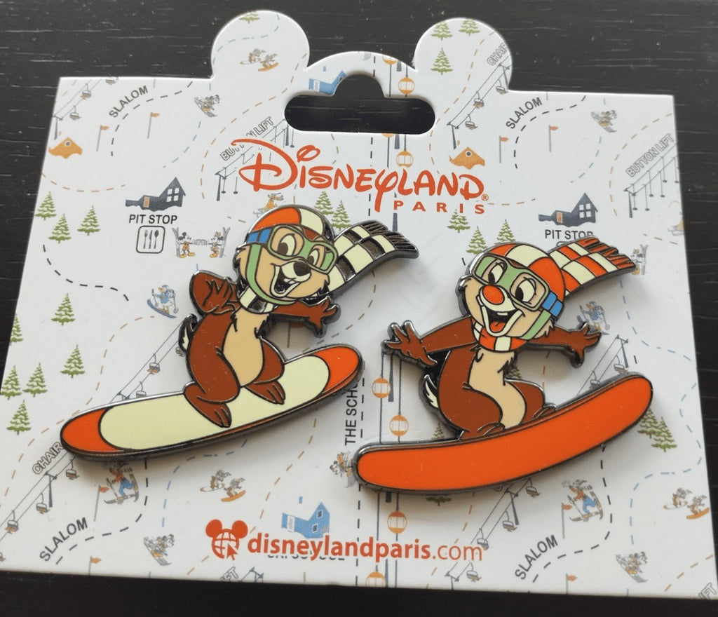 Chip & Dale Riding on Snowboard Winter Ski Set Disney Paris Dlp Feb 2025 2 Pins