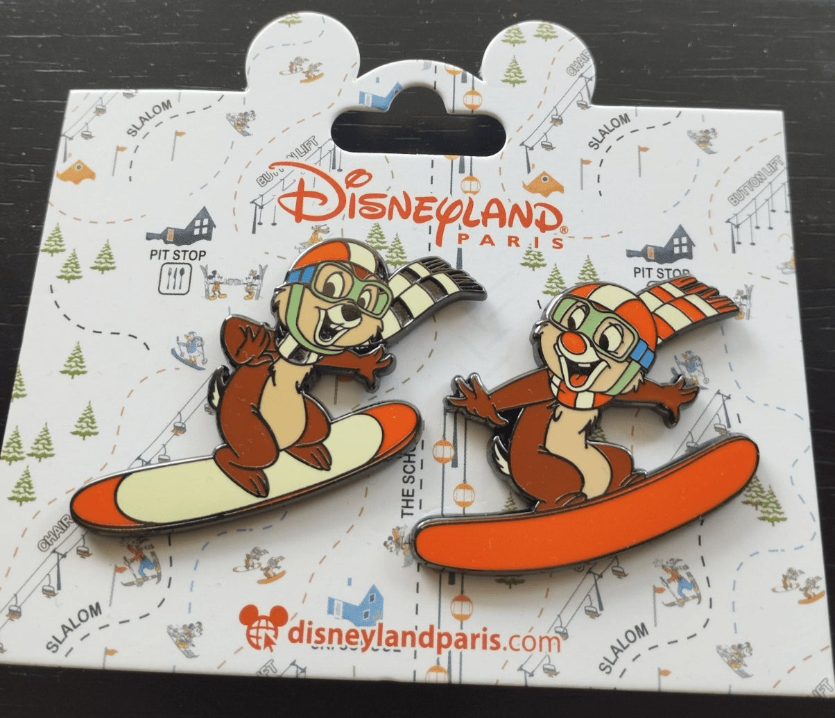 Chip & Dale Riding on Snowboard Winter Ski Set Disney Paris Dlp Feb 2025 2 Pins