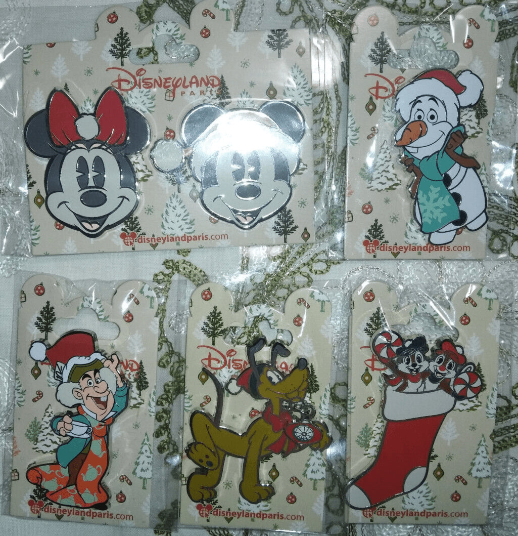 Christmas Mad Hatter Olaf Chip Pluto Mickey Min Disney Paris DLP 2022 5 Pins Set