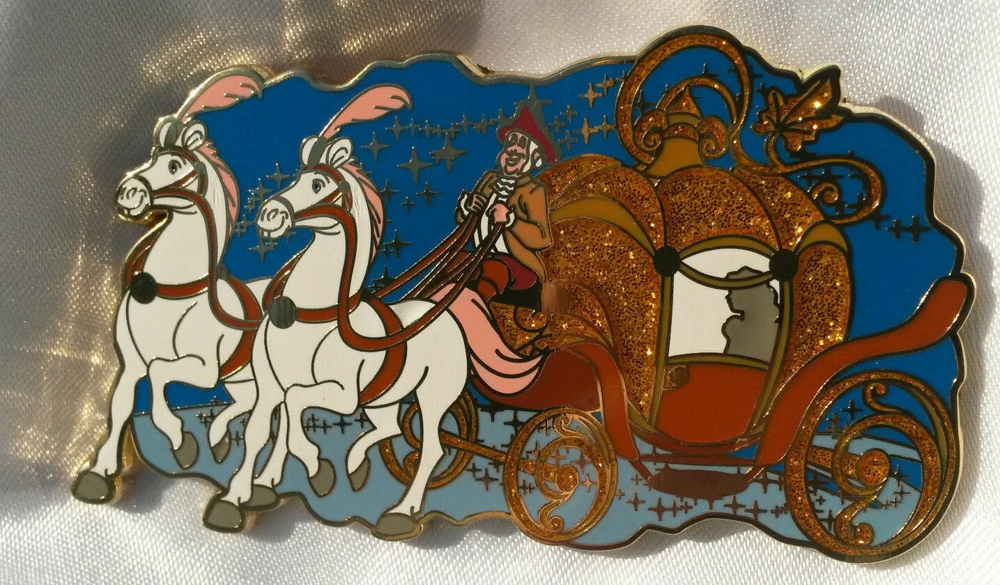 Cinderella 's Pumpkin Coach with Horses LE 60 Glitter fairy - tale - pins Jumbo Pin
