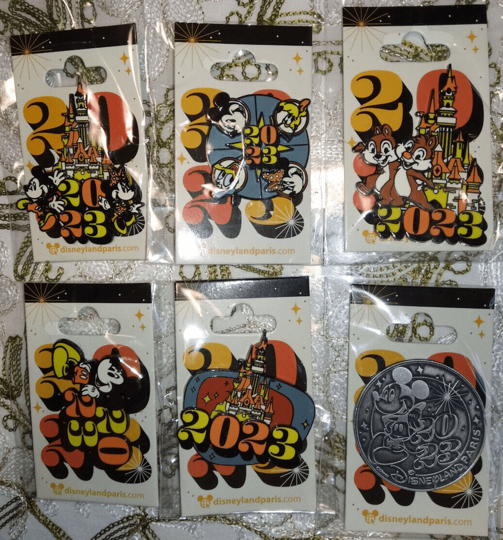 Disney Paris Dlp January 2023 Celebration 6 pins Set Mickey Minnie Chip Spinner