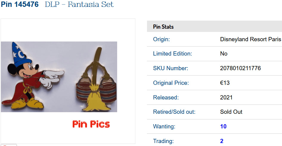 Mickey Broom Sorcerer Fantasia Set Disney Land Paris Dlp Dlrp November 2021 Pins