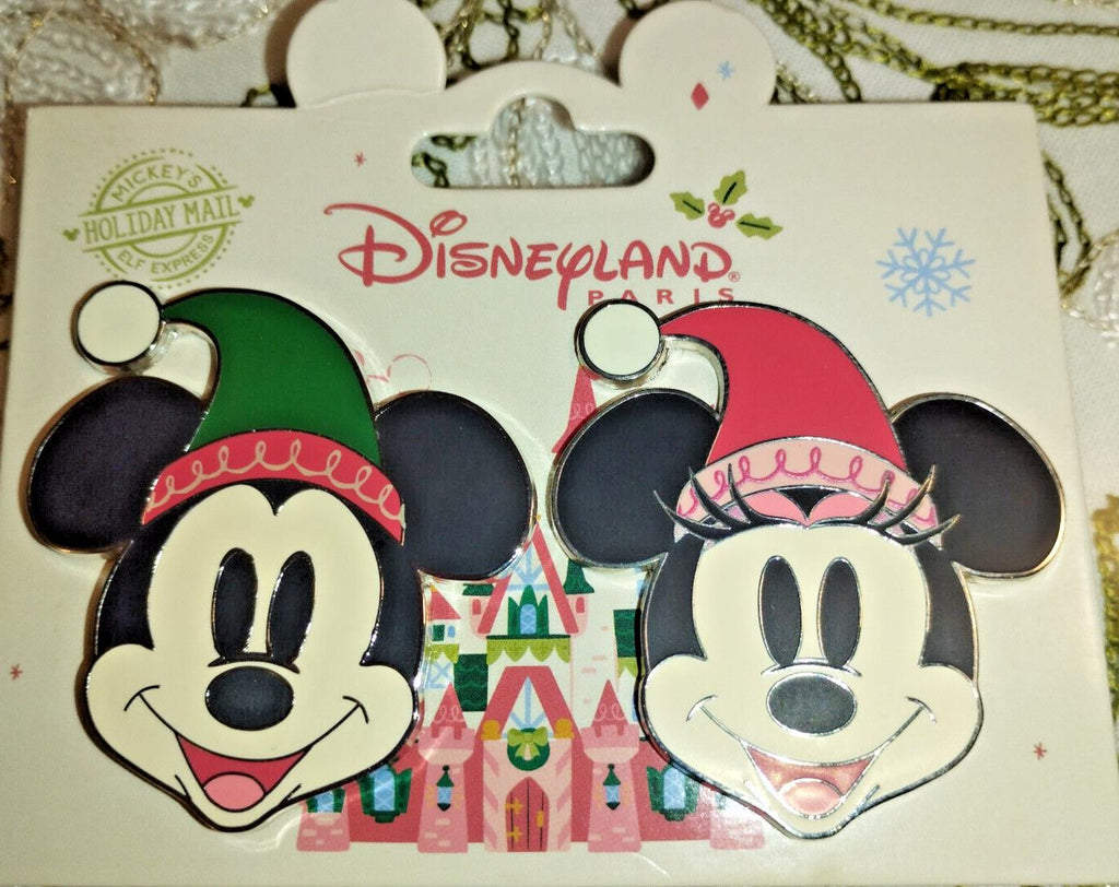 Mickey & Minnie Heads Set Wearing Elf Hats Disney Paris DLP Christmas 2024 Pins