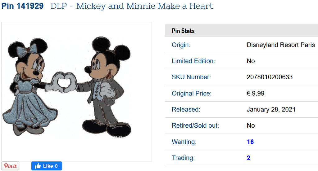 Mickey & Minnie Wedding Make a Heart Disney Land Paris Dlrp Dlp 28/01/ 2021 Pin