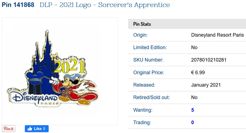 Mickey Sorcerer & castle celebrating 2021 Disney Paris Dlrp Dlp 14/02/ 2021 pin