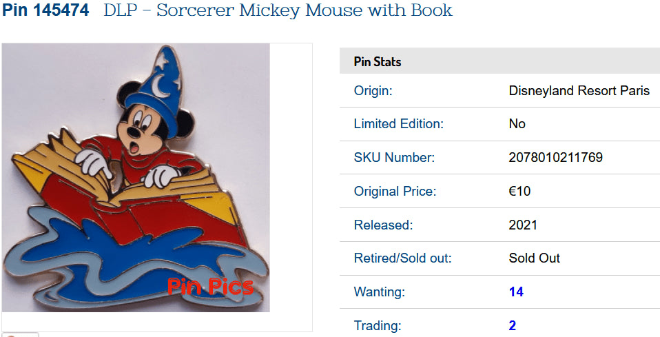 Mickey Sorcerer on Book Fantasia Disney Land Paris Dlp Dlrp November 2021 Pin