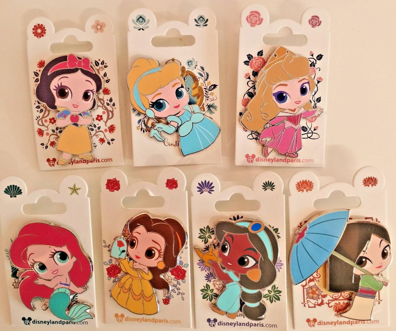 Mulan Belle Ariel Jasmine Cind Aurora Snow 7 Chibi Princess Set Disney Land Paris Dlp 2023 Pins