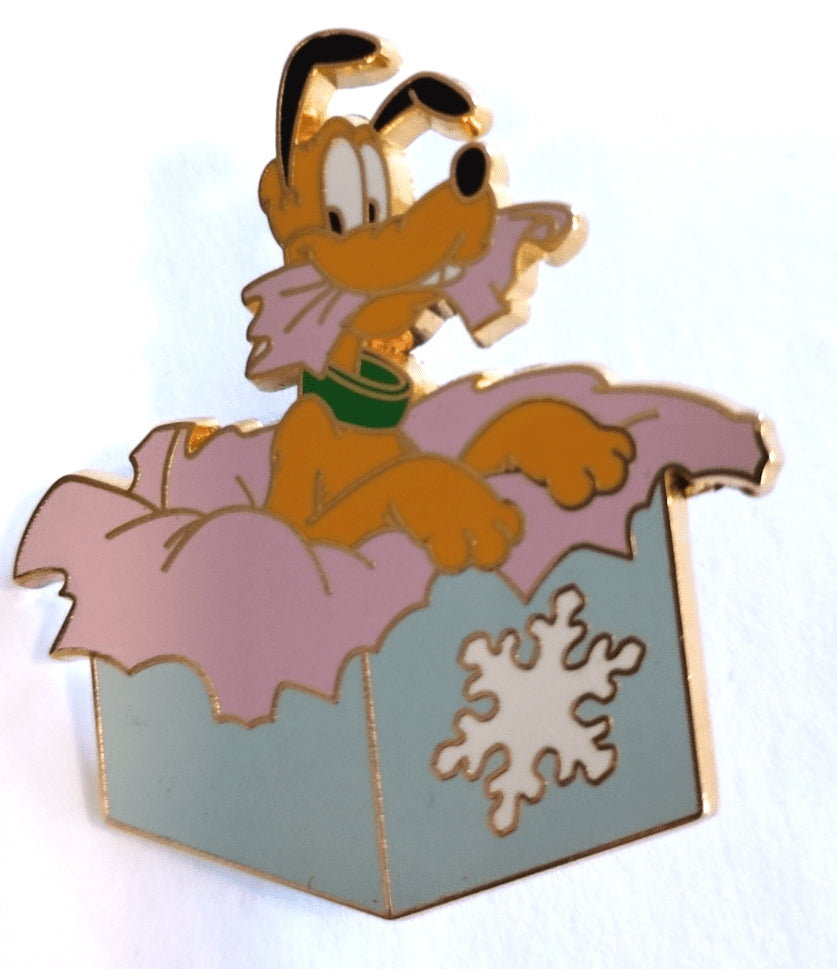 Pluto in a present Christmas box from set Disney Land Paris Dlp DLRP 2009 Pin