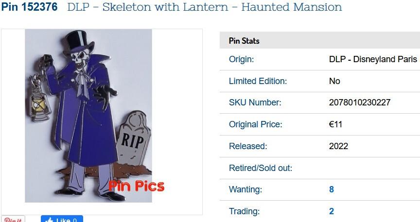 Skeleton Lantern Phantom Manor Haunted Mansion Disney Paris DLP 2022 Dangle Pin