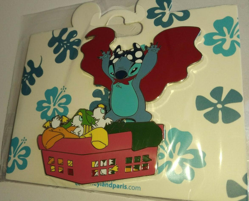 Stitch Dracula frightning Ducklings in basket Disney Paris Dlrp Dlp Feb 2022 Pin