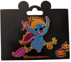 スティッチ ほうきに乗って空を飛ぶ ハロウィーン ディズニーランド・パリ DLP 2024年9月 ピンバッジ