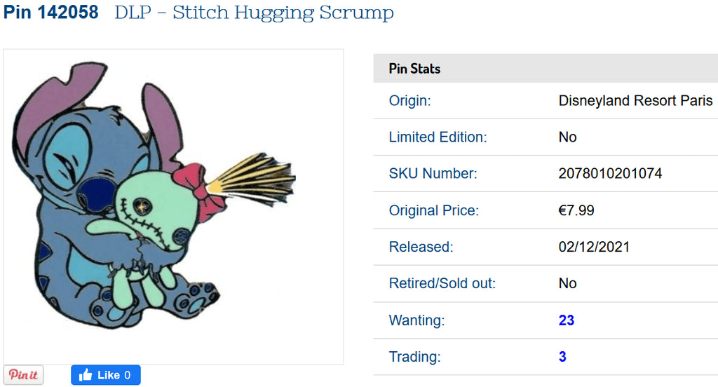 Stitch Hugging Scrump (Lilo and) Disney Land Paris Dlrp Dlp 12/02/ 2021 Pin