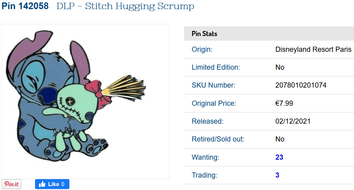 Stitch Hugging Scrump (Lilo and) Disney Land Paris Dlrp Dlp 12/02/ 2021 Pin