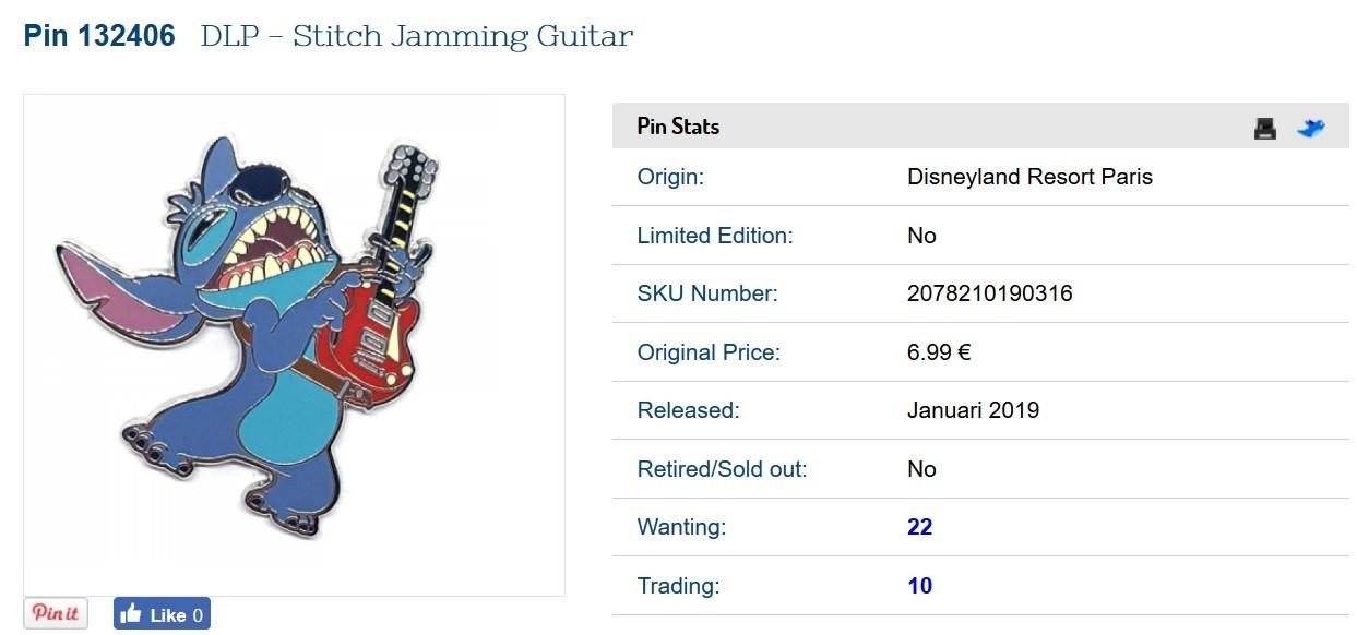 Stitch Jamming Guitar (Lilo and Stitch) Disney Paris Dlrp Dlp 2019 January pin