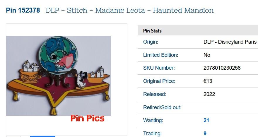 Stitch Madame Leota Phantom Manor Haunted Mansion Disney Paris DLP Oct 2022 Pin