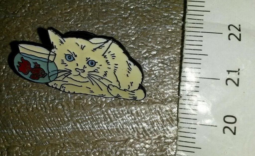 White Cat watching Red Fish in aquarium Pin
