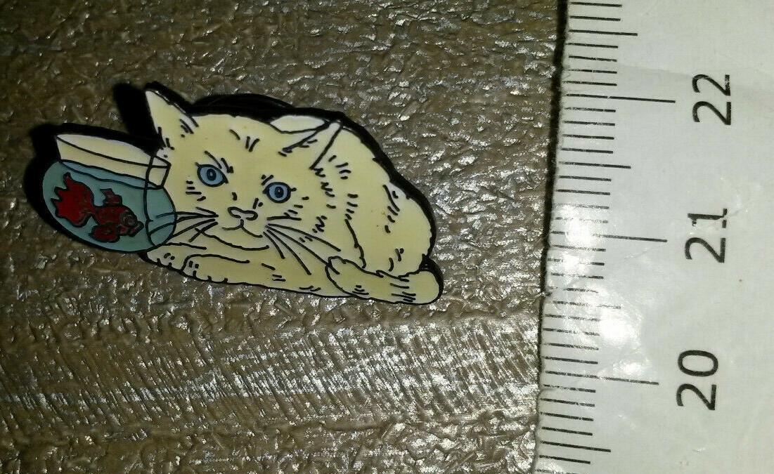 White Cat watching Red Fish in aquarium Pin