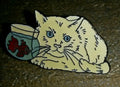 White Cat watching Red Fish in aquarium Pin