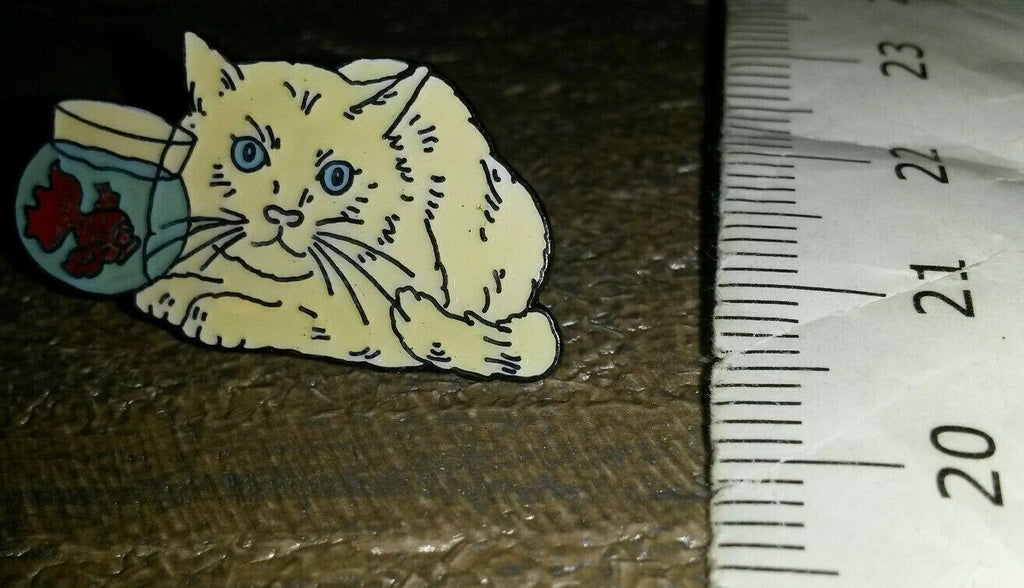 White Cat watching Red Fish in aquarium Pin