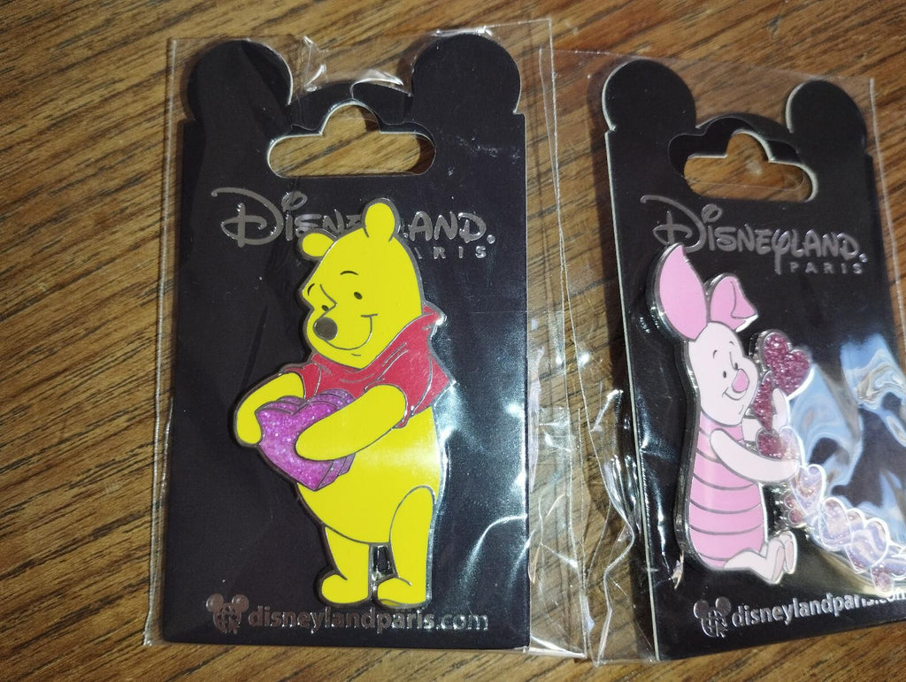 Winnie Piglet Heart Valentine Disney Land Paris Dlp Dlrp 2023 Glitter 2 Pins