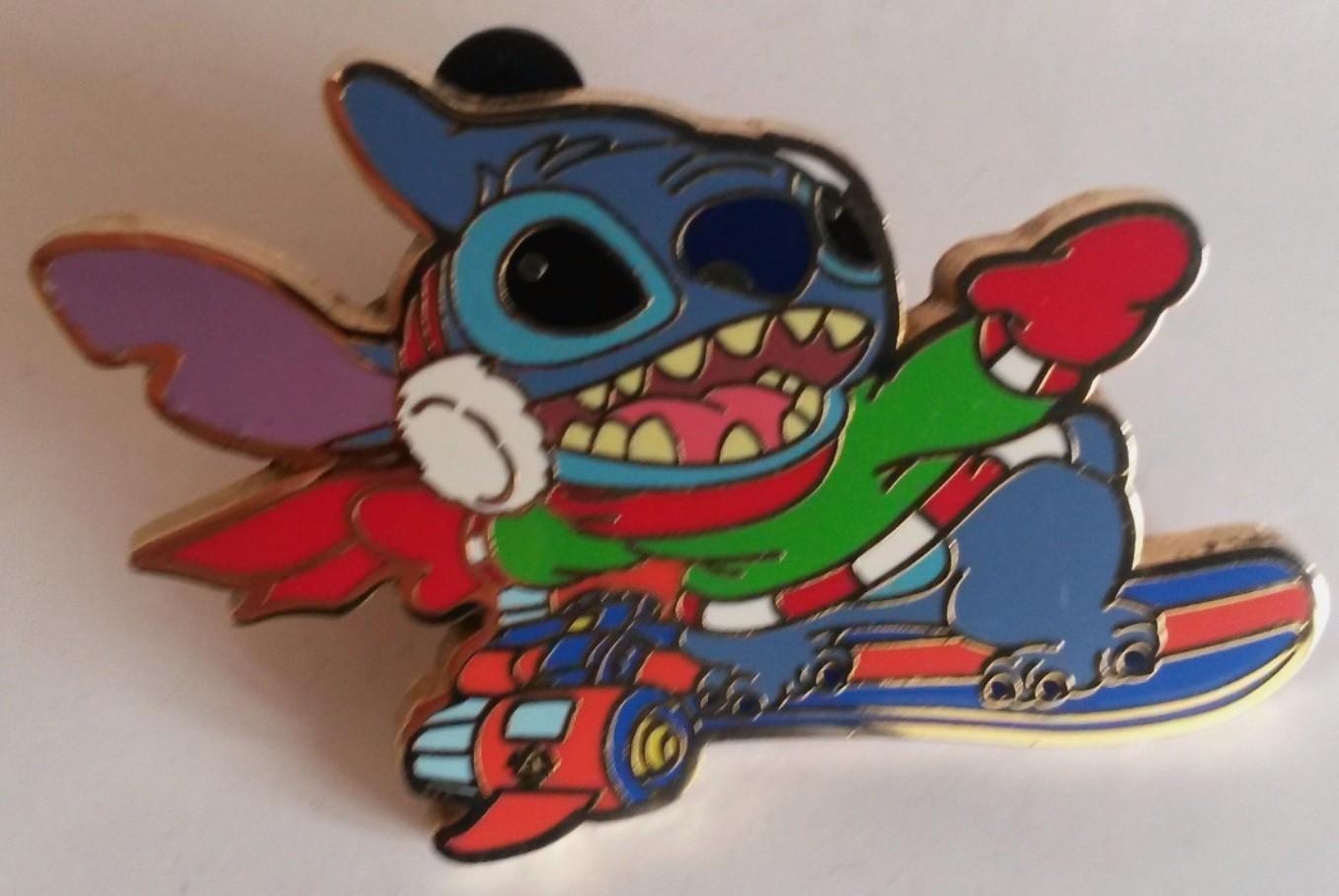 Winter Stitch on Aero Skate Board Cast Lanyard Series Disney Paris Dlrp Dlp pin